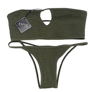 ZAFUL ribbed army green bikini